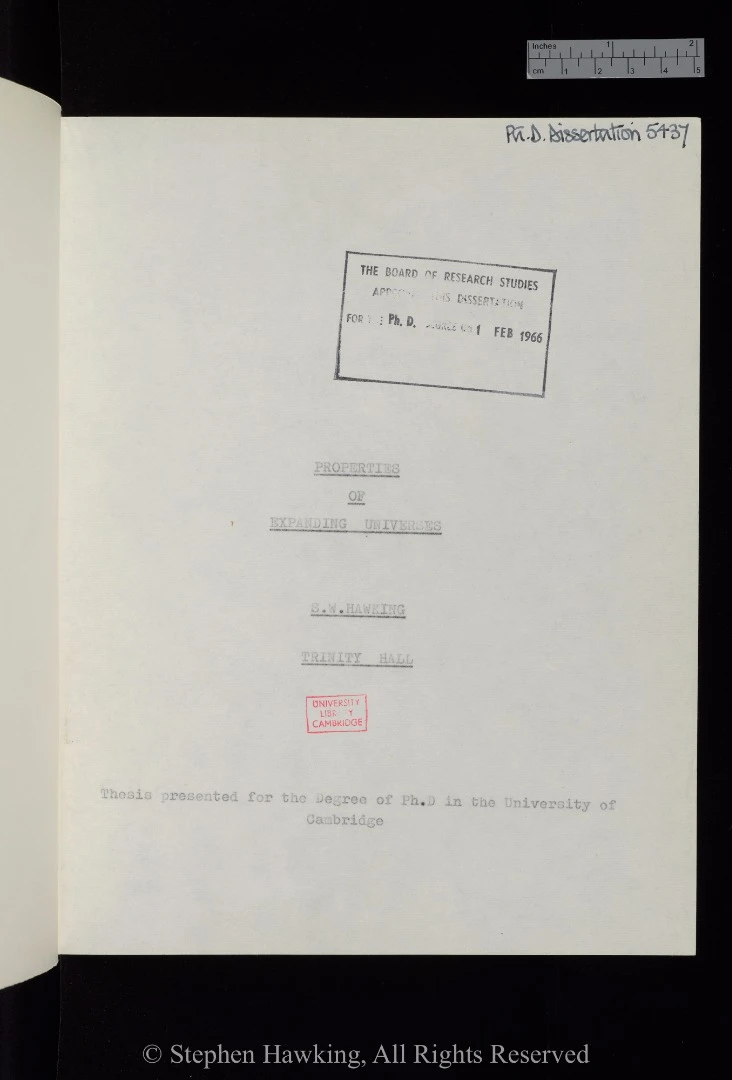 Title page of Stephen Hawking's PhD thesis