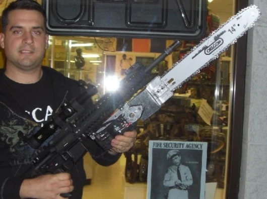 The AR-15 with chainsaw bayonet