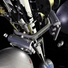 Artist Pat Rawling's impression of a working space elevator Photo: NASA Marshall Space Flight Center (NASA-MSFC)