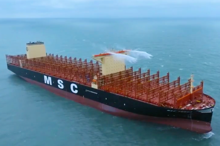Capable of carrying more than 24,000 standard 20-foot shipping containers, stacked up to 26 high