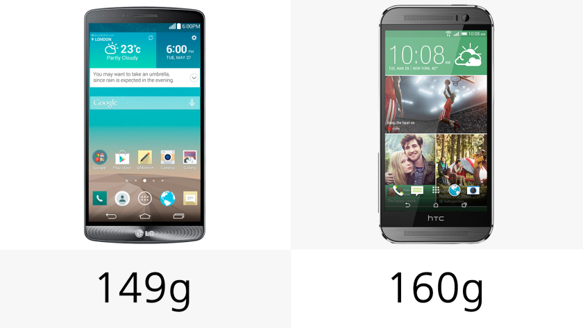 The LG G3 is the lighter of the two handsets