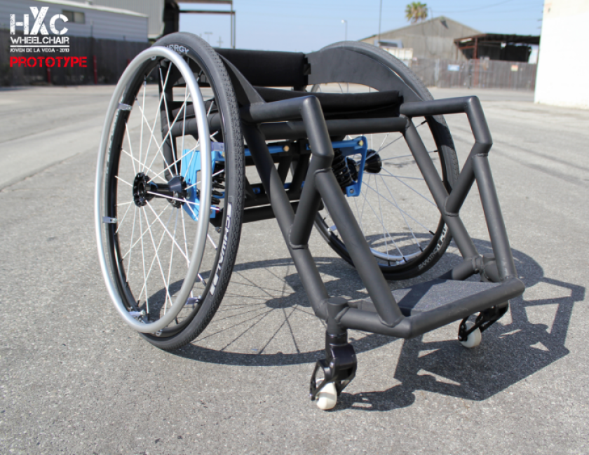 The prototype HXC wheelchair, designed for performing stunts in skateparks