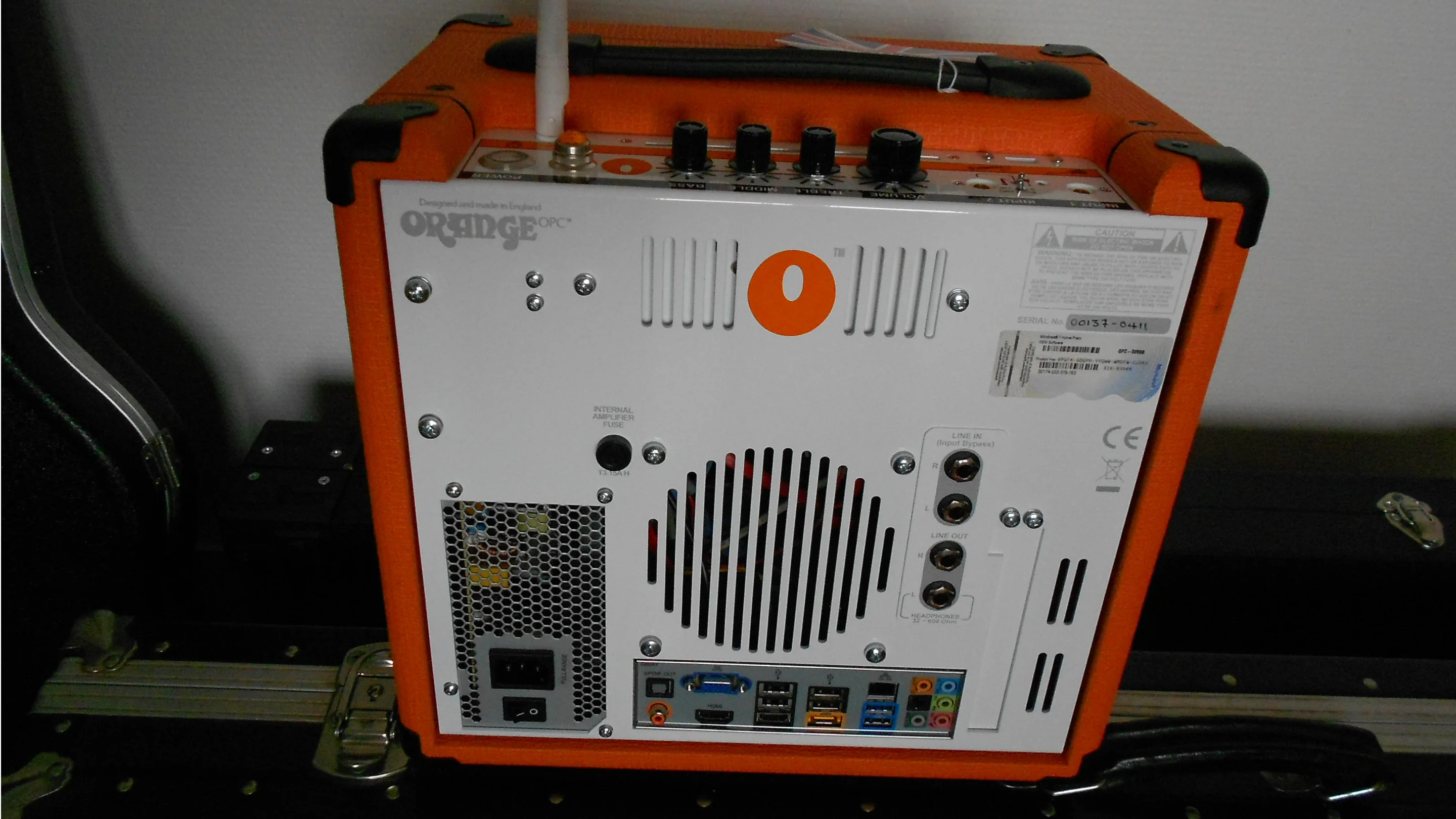 View of the rear of the OPC showing numerous connectivity options, as well as the four EQ controls on the top