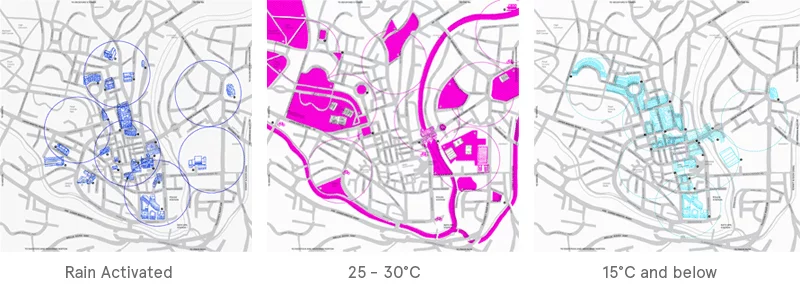 If it's hot, certain areas of the map could turn pink and direct you to an outdoor swimming pool, or park, for example