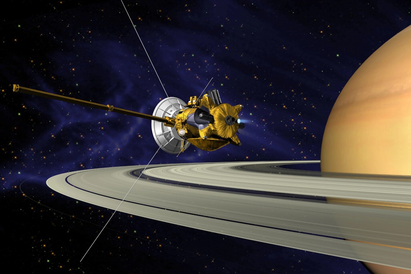 Artist's concept of Cassini orbiting Saturn