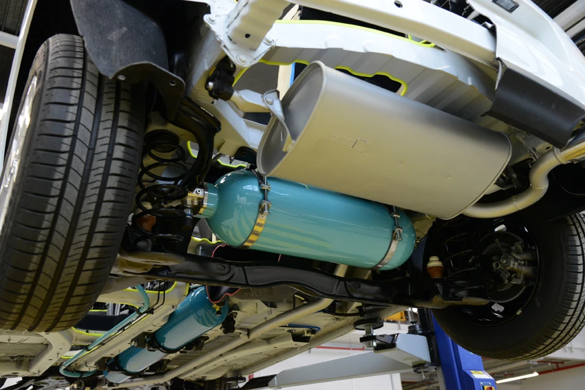 PSA Peugeot Citroen's Hybrid Air system locates an compressed air energy storage tank under the vehicle