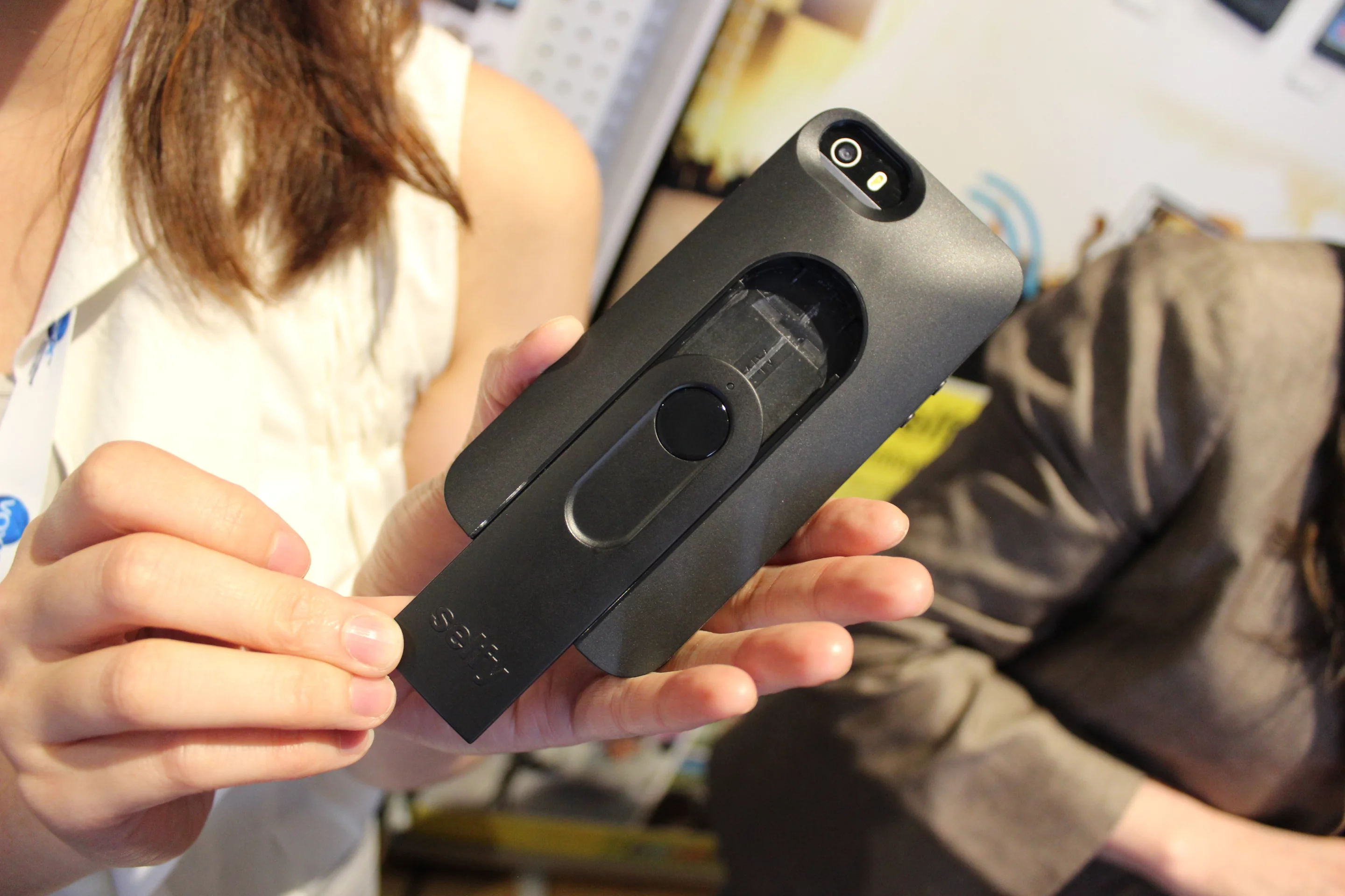 The remote is kept in a slot in the case when not in use