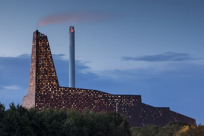The Energy Tower is a new waste-to-power incinerator in Roskilde, Denmark