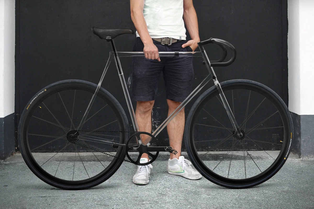 Clarity Bike features a frame made from Trivex, a polymer with positive properties