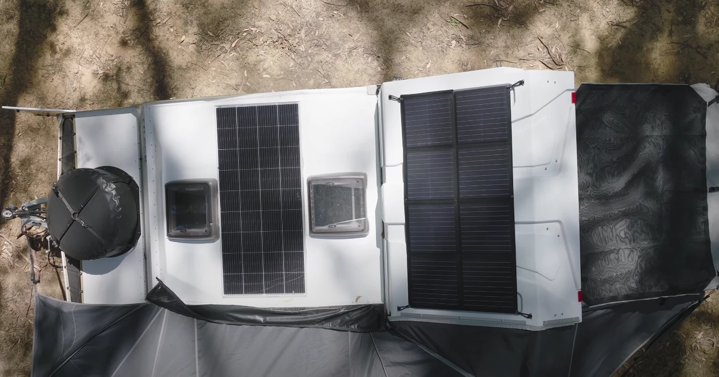 Track installs a roof-mounted solar panel and a removable hatch-mounted panel for 360 watts of total charging