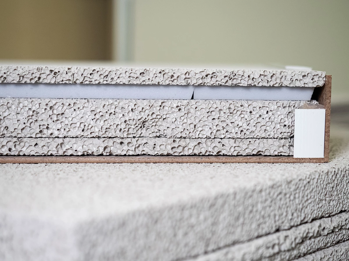 This material can be easily cut and installed indoors and out, and its acoustic behavior can be tuned by varying the perforation