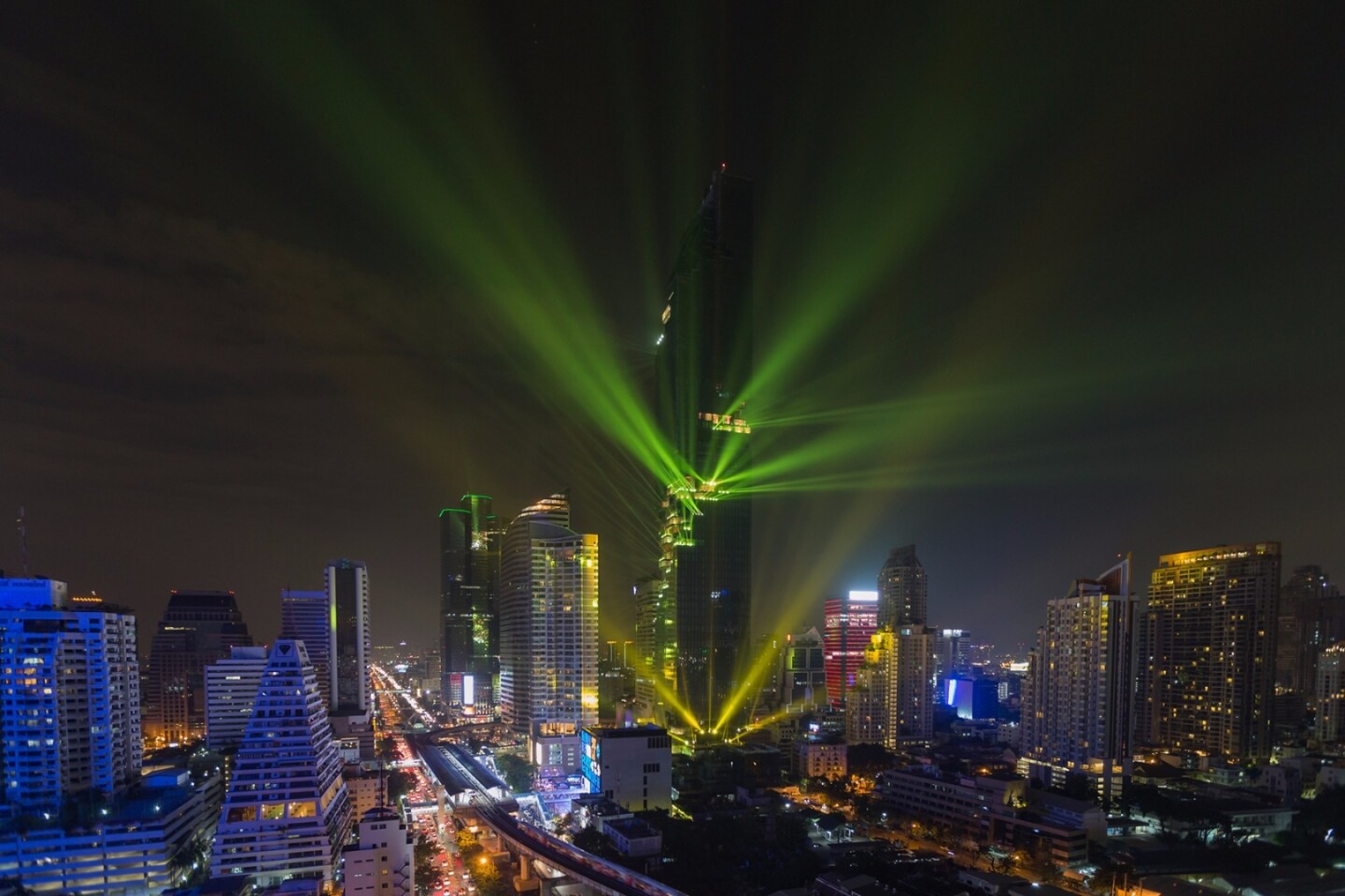 The tower's completion was celebrated with a light-show