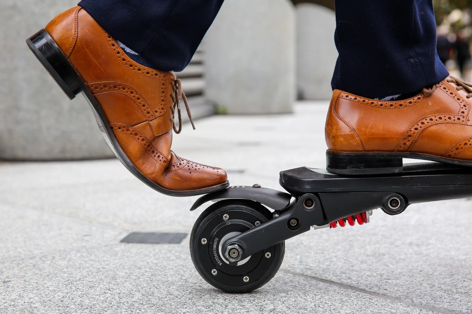 The MiniFalcon's deck s only really being big enough for one foot at a time during a ride, but the other foot will likely be hovering somewhere near the dual rear brakes anyway