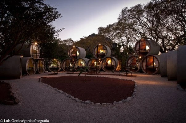 Tubohotel in Mexico houses rooms created from recycled concrete tubes (Image: Luis Gordoa/T3arc)