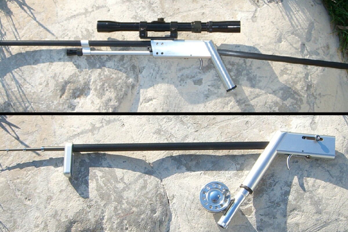 The Pack-Rifle converts from a .22 caliber rifle to a fishing rod