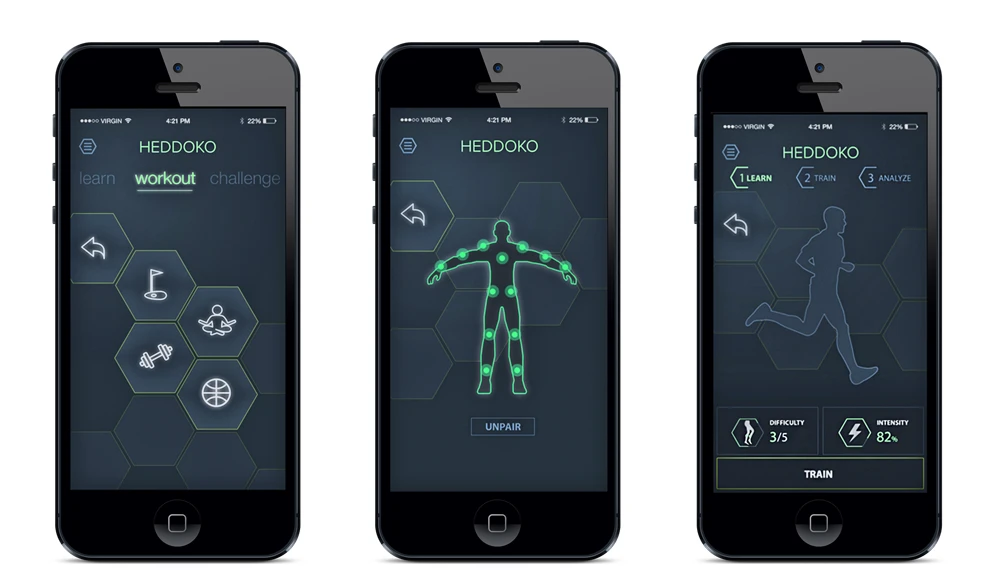 Data is filtered and processed by a mobile app, which creates a 3D model of the user's body and provides coaching feedback in real time