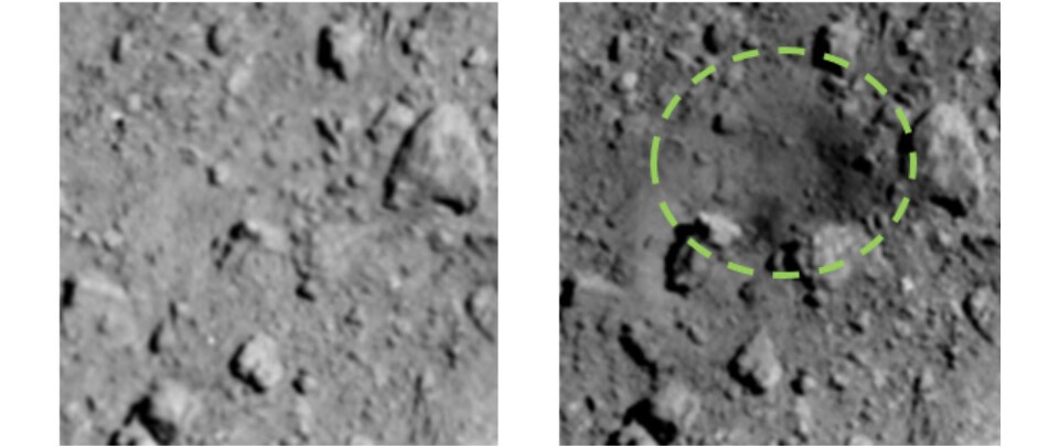 Before and after images of the impact site