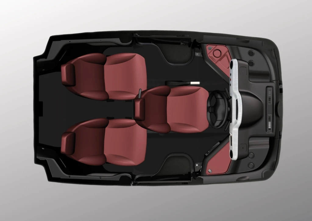 The mia's central driving position gives passengers more leg room