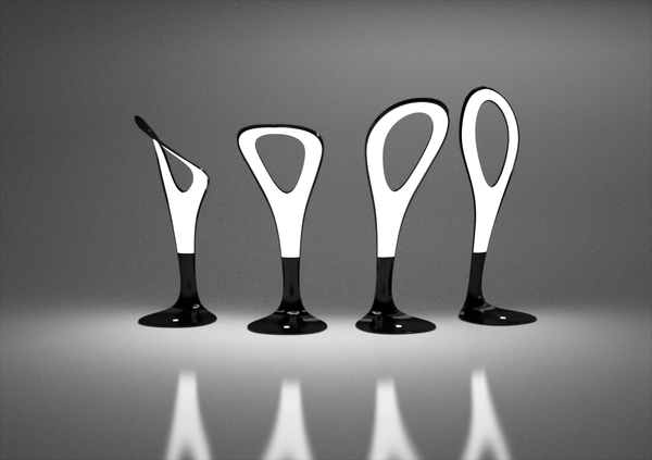 The cut-out version of the Motion Lamp as seen in multiple different positions