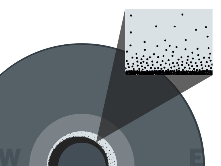 An illustration showing the iron snowfall between the inner and outer core of the Earth