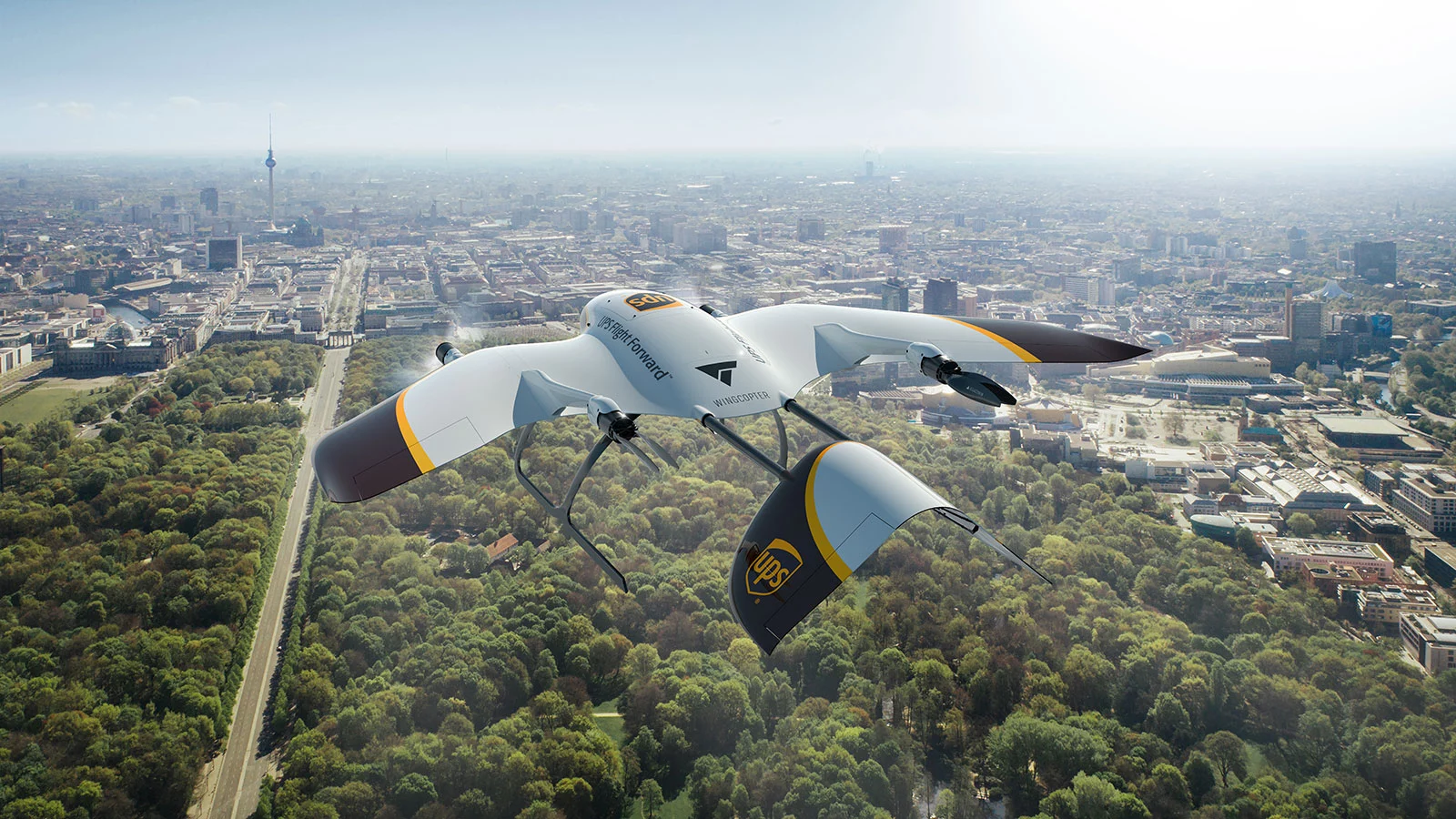 Wingcopter drones have a range of 75 miles per charge, can get up to 150 mph and withstand 44 mph winds