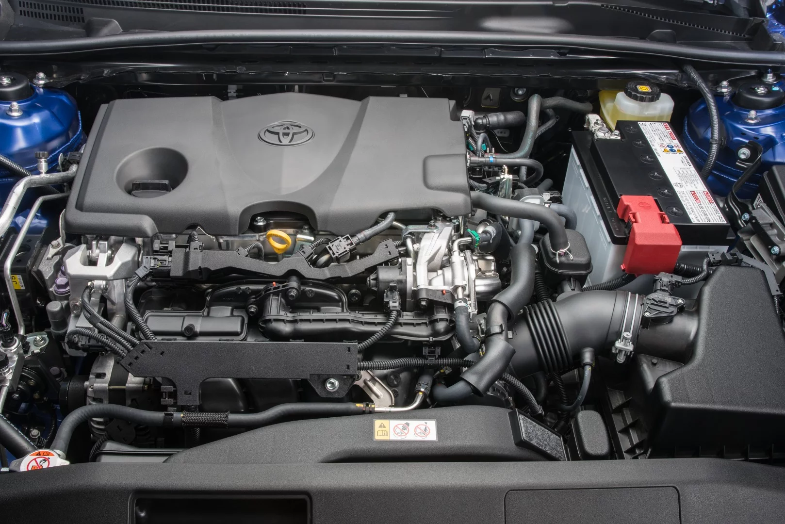 The 2018 Toyota Camry Hybrid combines the four-cylinder engine with electrical components for up to 53 mpg combined