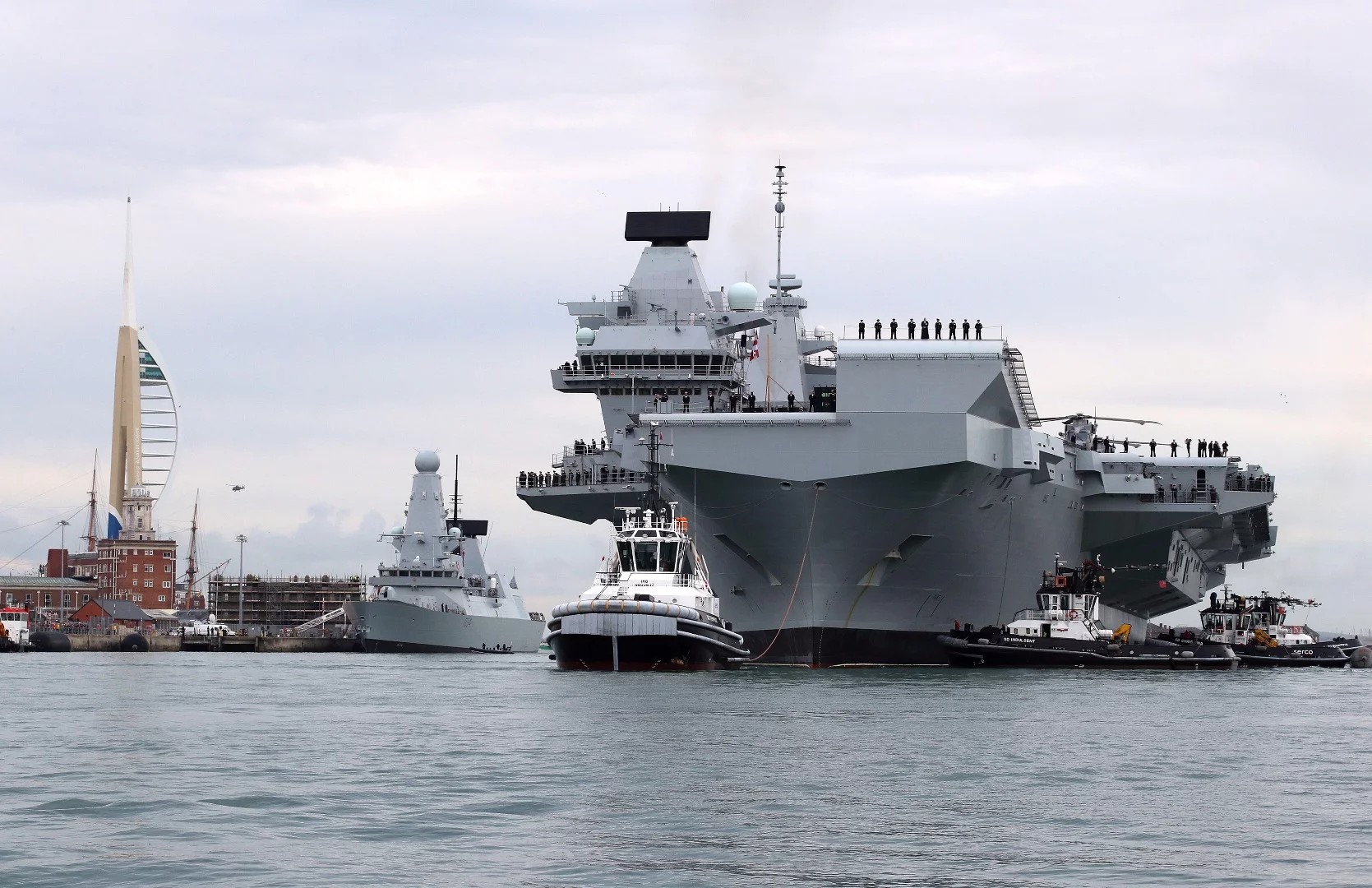 HMS Queen Elizabeth entered its homeport of Portsmouth for the first time this Wednesday