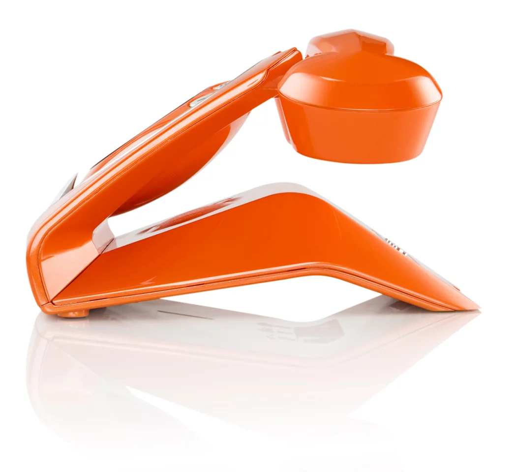 The Sixty has a folded zig-zag form that transforms the stocky rotary phone into an slick-and-slimline design