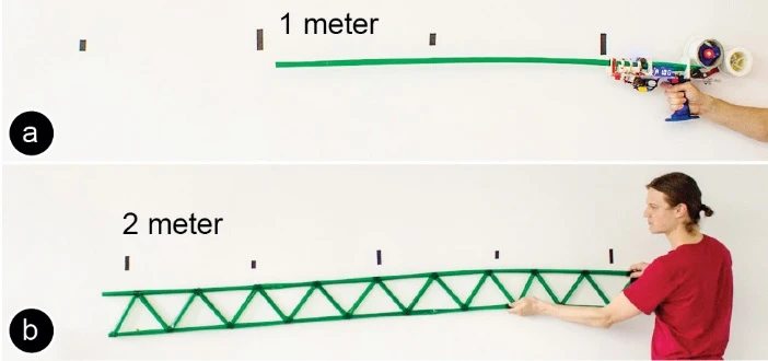 Lengths of tube over one meter long can be supported by turning them into trusses