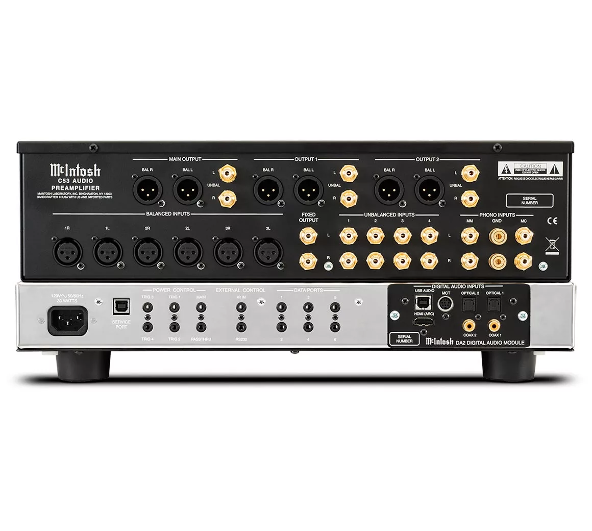 The C53 preamplifier offer 16 inputs – that's seven digital inputs from the DA2 Digital Audio Module and nine analog from the C53 itself