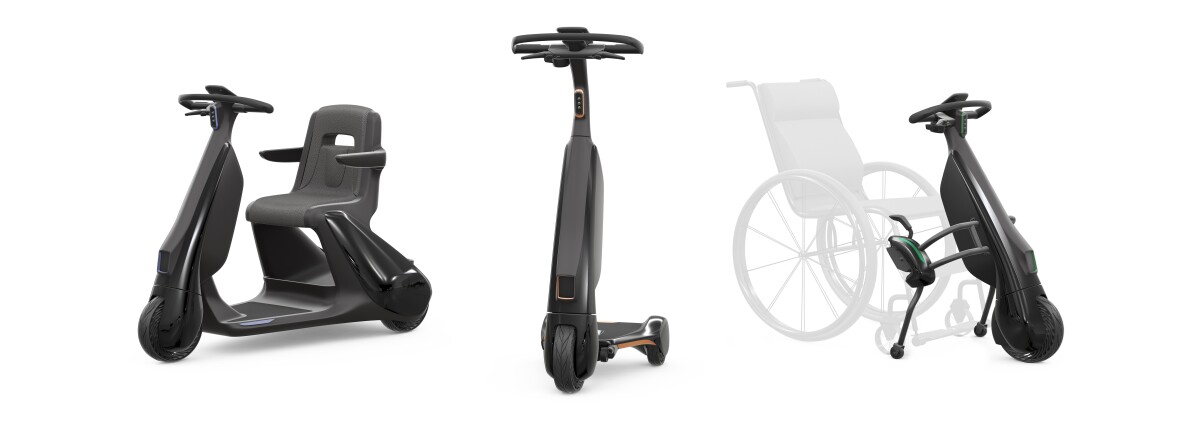 Toyota has also released plans for several "walking area" last-mile electric scooters, including one that clips onto a wheelchair