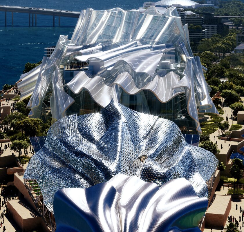 Spectacularly rippled, cascading Frank Gehry arts center breaks ground