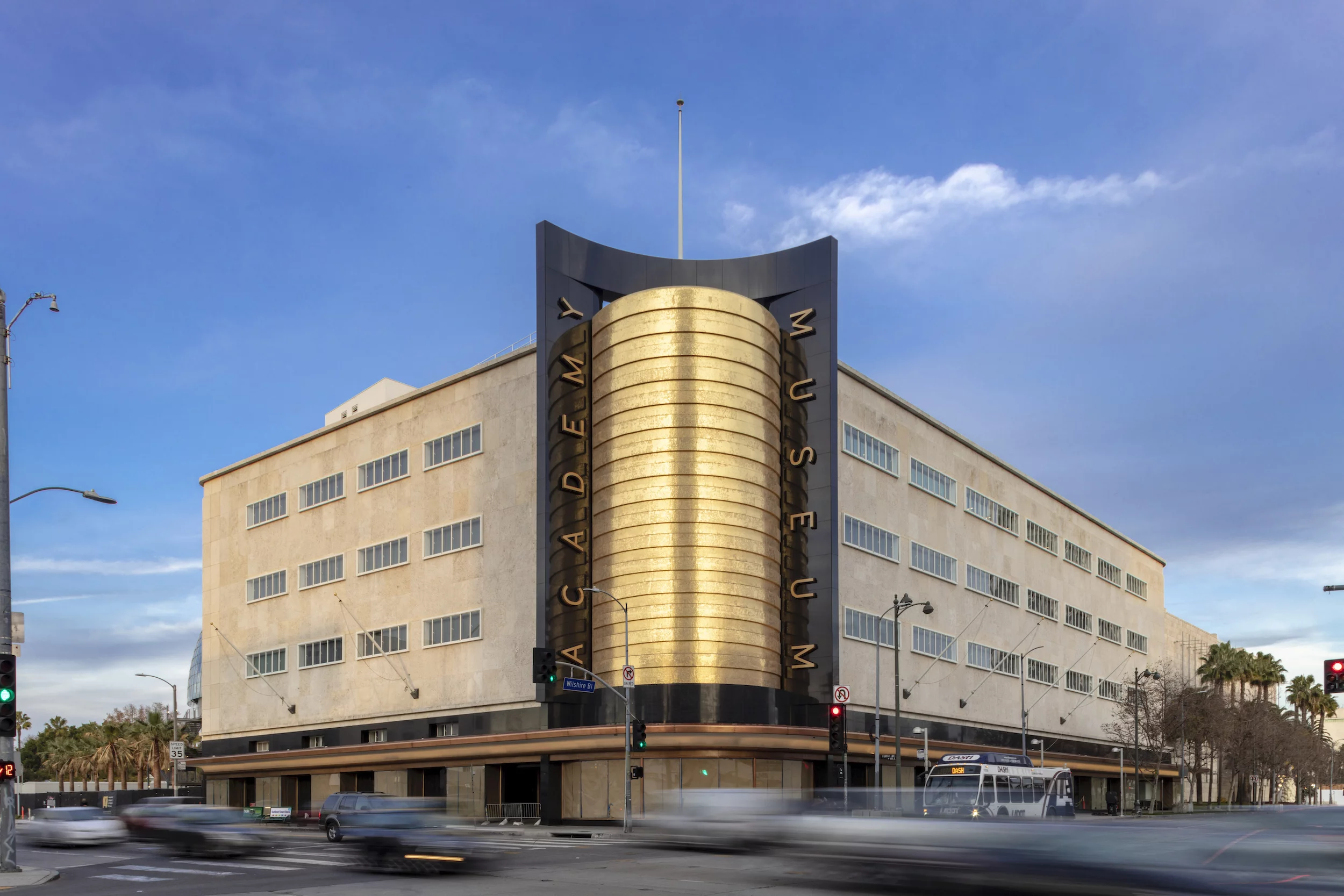 The Academy Museum of Motion Pictures' iconic gold cylinder comprises 350,000 individual gold leaf mosaic tiles, of which 35 percent needed replacing