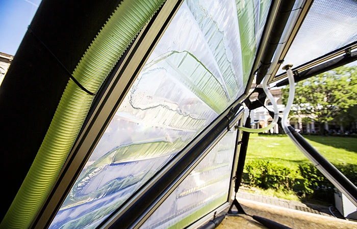 "The exceptional properties of microalgae organisms are enhanced by their cultivation within a custom designed 3 layers ETFE cladding system."