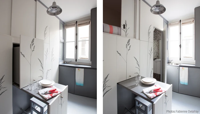 The slide-out workspace doubles as a kitchen table (Photo: Fabienne Delafraye)