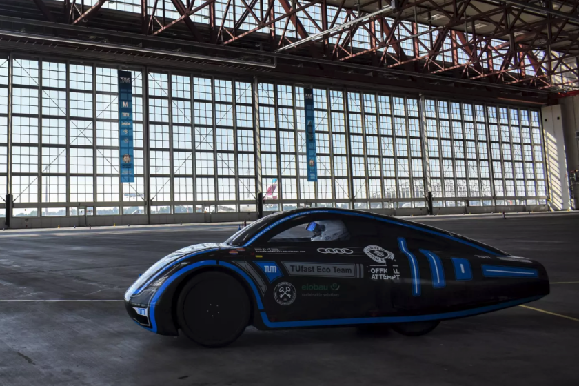 El vehículo de competición "muc022" en pos del récord mundial. Crédito: TUfast Eco. El vehículo de competición "muc022" en pos del récord mundial. Crédito: TUfast Eco.