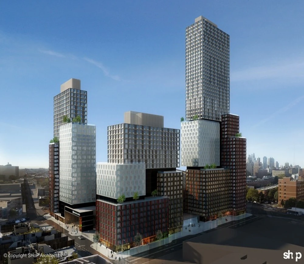The $4.9 billion Atlantic Yards project will provide up to 6400 units of affordable and market-rate housing, retail units, office space, a sports and entertainment complex and 8 acres of publicly accessible open space (Image: SHoP)