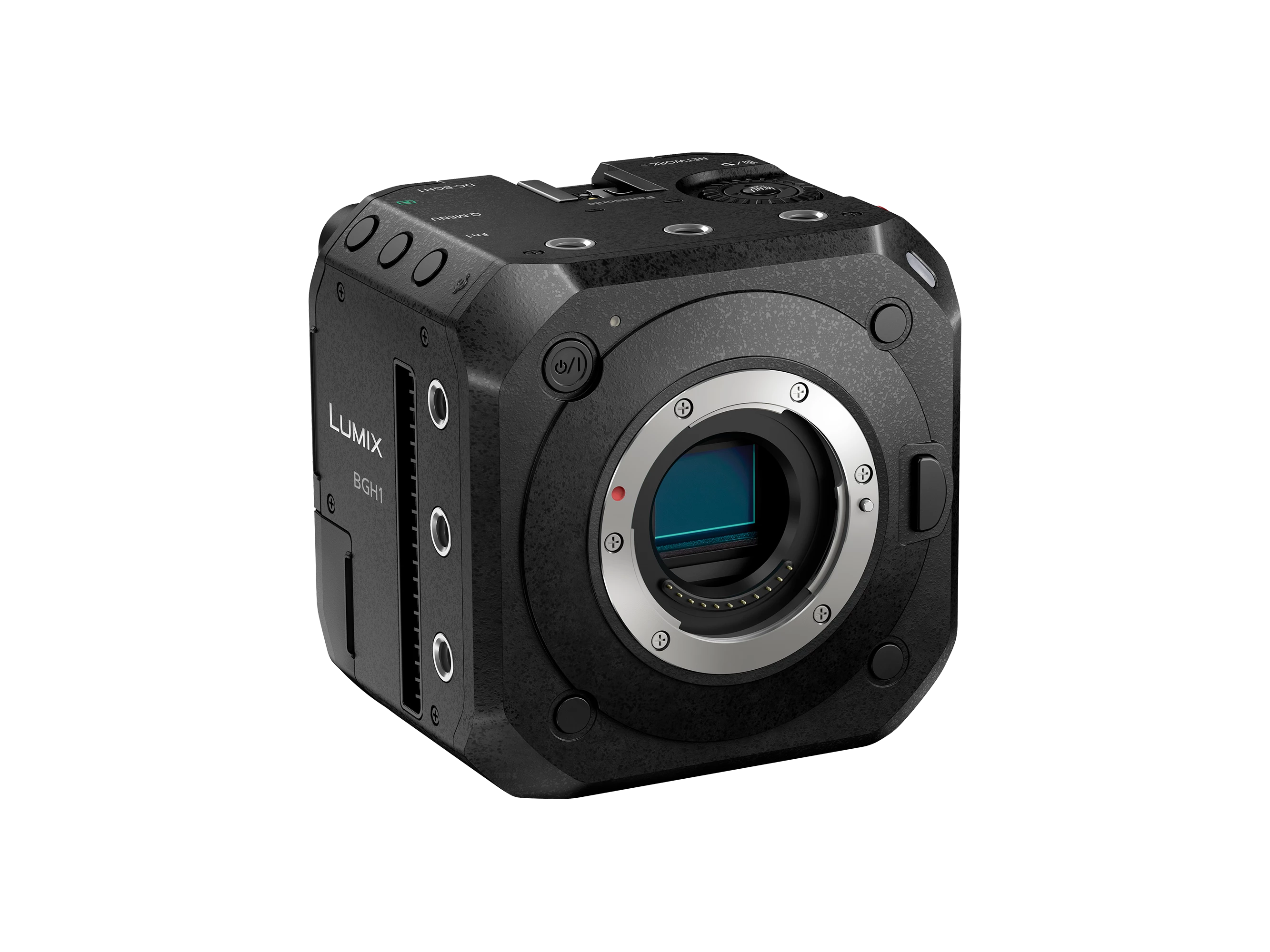 The BGH1 doesn't feature a viewfinder or display panel, but there are numerous accessory mounts dotted around the camera body