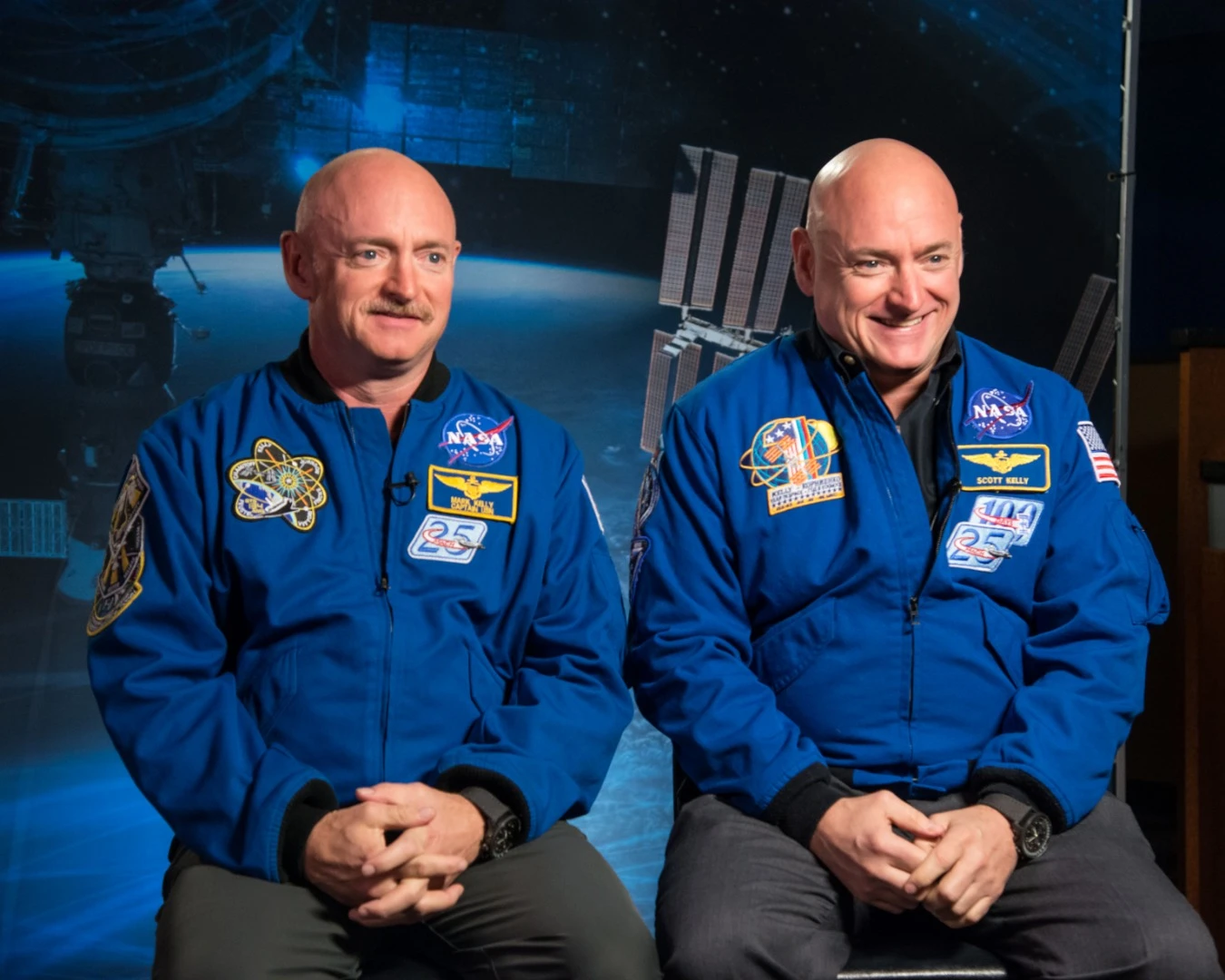 For NASA's comprehensive study on space travel's effects on human health, astronaut Scott Kelly (right) spent almost a year on the ISS, while his twin brother Mark Kelly (left) stayed on Earth