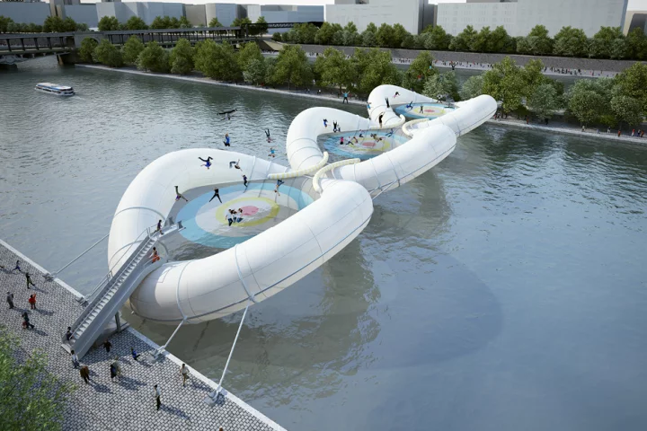 The trampoline bridge would cross the River Seine near to the existing Bir-Hakeim bridge