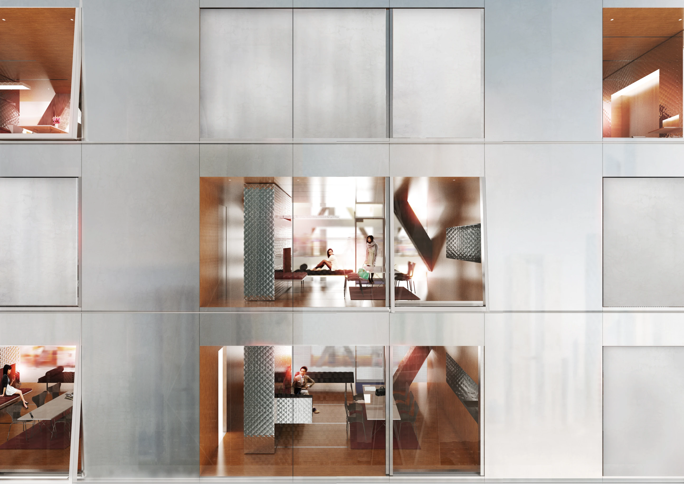 The hollowness that this gives the building means the apartments form a thin perimeter shell with windows facing both outward and inward. That the apartments have windows on either sides also increases the effectiveness of natural ventilation