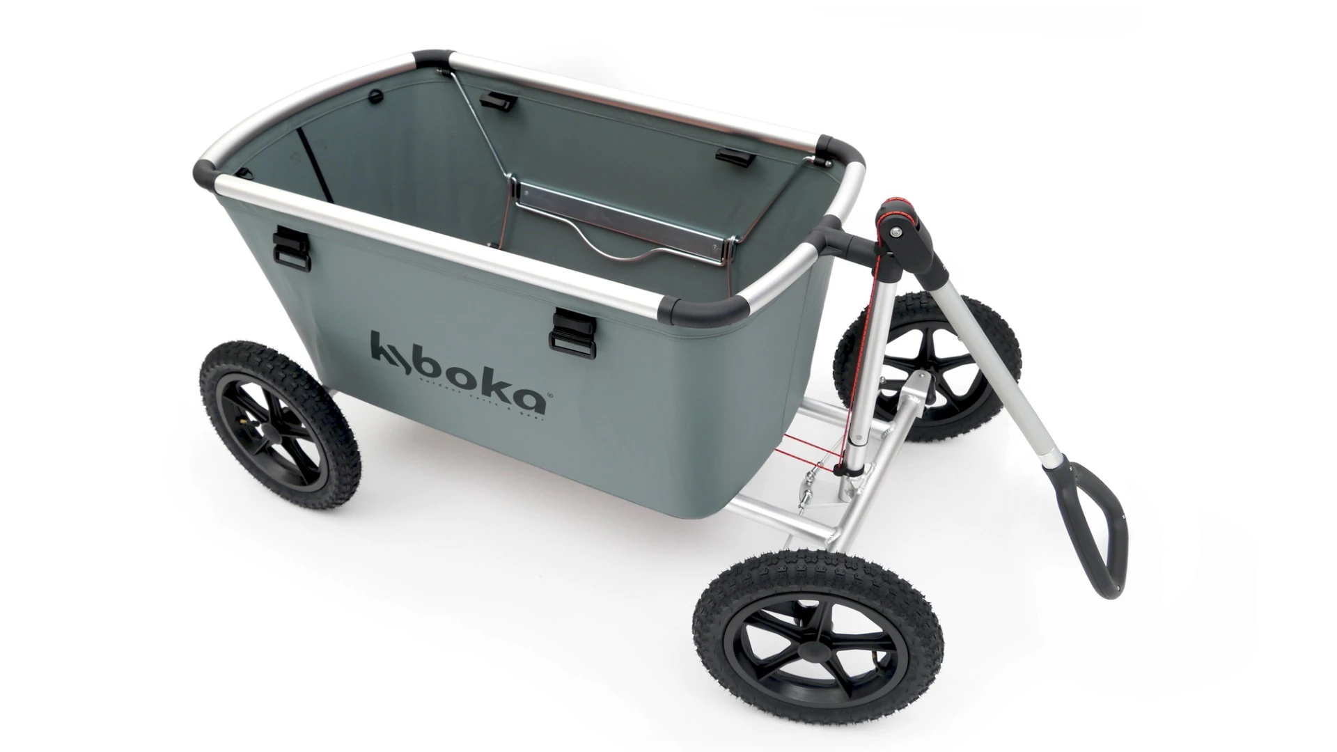 The cart is designed to hold 135L and 110 lb of stuff
