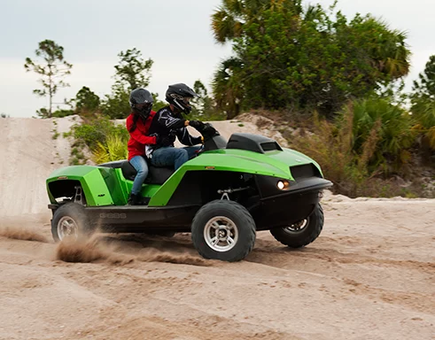 The QuadSki XL is powered by a 140-hp BMW Motorrad K1300 four-stroke inline four