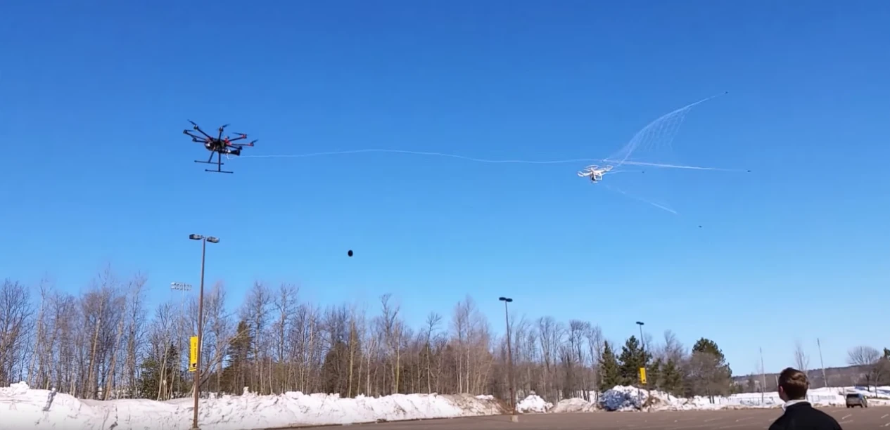 When it spots an illegal aircraft, the predator drone fires a net from as far as 40 ft (12 m) in its direction