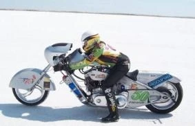 Valerie Thompson took her Panhead Harley to a land speed record of 161mph earlier this week at Utah's Bonneville salt flats.