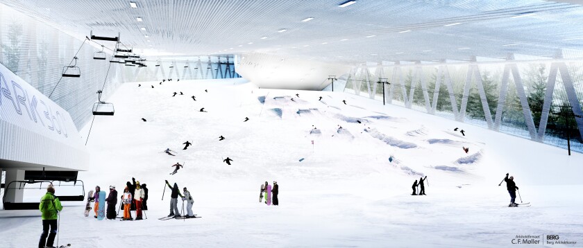 The resort features a 3.5km cross country skiing tunnel; arenas for biathlons, ice hockey, bandy and figure skating; and a snowboarding park (image from CF Moller)
