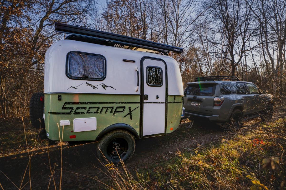 The classic Scamp 13-foot trailer gets lifted and ruggedized for all-terrain towing