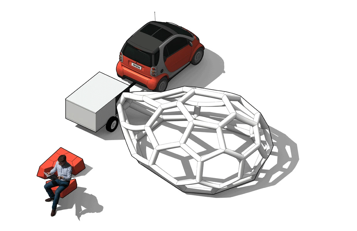 The Pneumad name is derived from the pneumatic means of inflating it and this potential use for nomadic travel