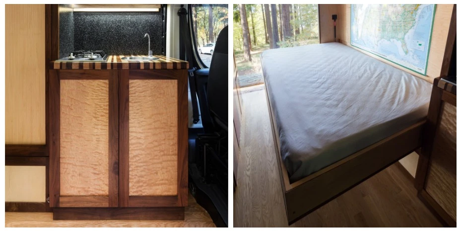 The Ryda Van accommodates two occupants and boasts beautiful bespoke woodwork, smart fold-away furniture and rooftop solar panels