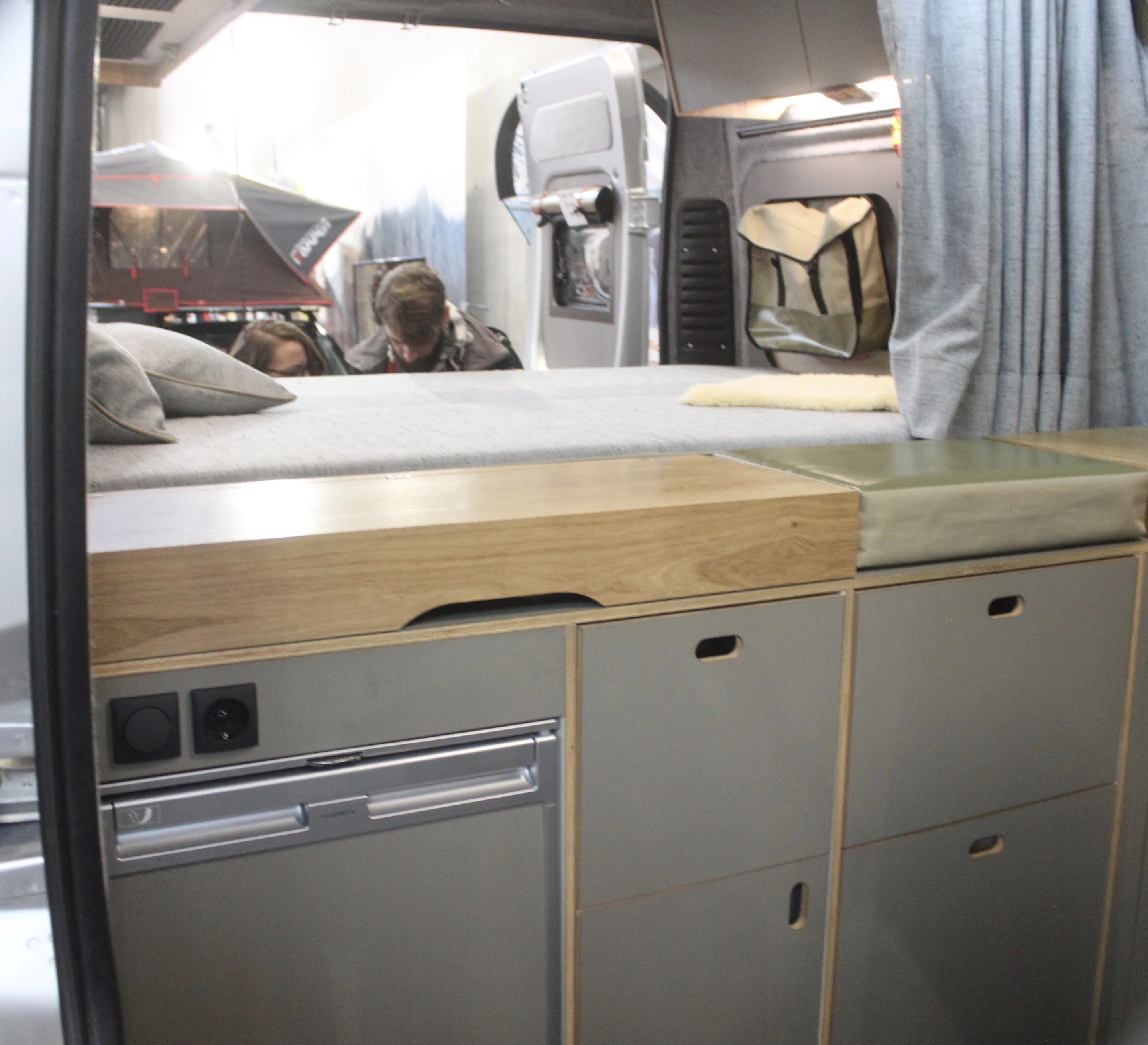 The large folding kitchen top covers up the stove when it's not in use, creating a handy counter